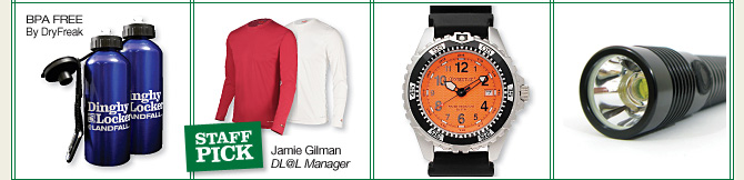 Dinghy Locker water bottle. Staff Pick: Dry Freak crew neck. Momentum Watches. Proton Pro flashlight. Display images.