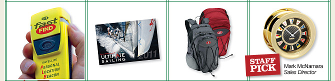 Fastfind PLB. 2011 Calendars. Harken Transition Backpack. Staff Pick: Chelsea Carbon Fiber Flag Clock. Display images.